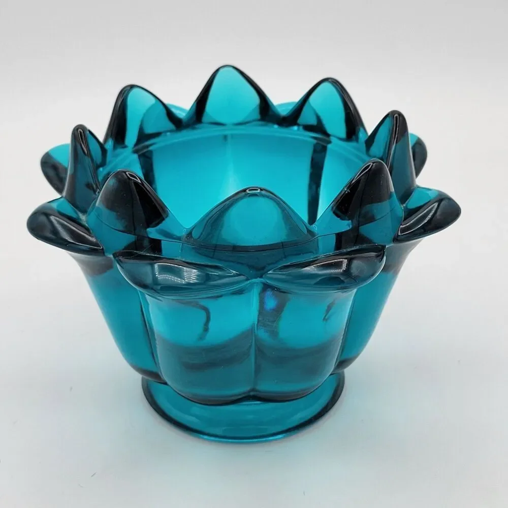 Stunning & Rare Viking Teal Blue Art Glass Lotus Bowl / Candle Holder
